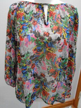 Francesca's Collection Women's Multicolor Floral Sheer 3/4 Sleeve Blouse Size-S